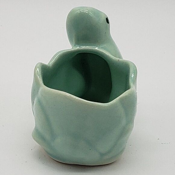 𝅺Light Teal Green Vintage Ceramic Frog on a Flower Mini Planter or Trinket Dish - Picture 7 of 9